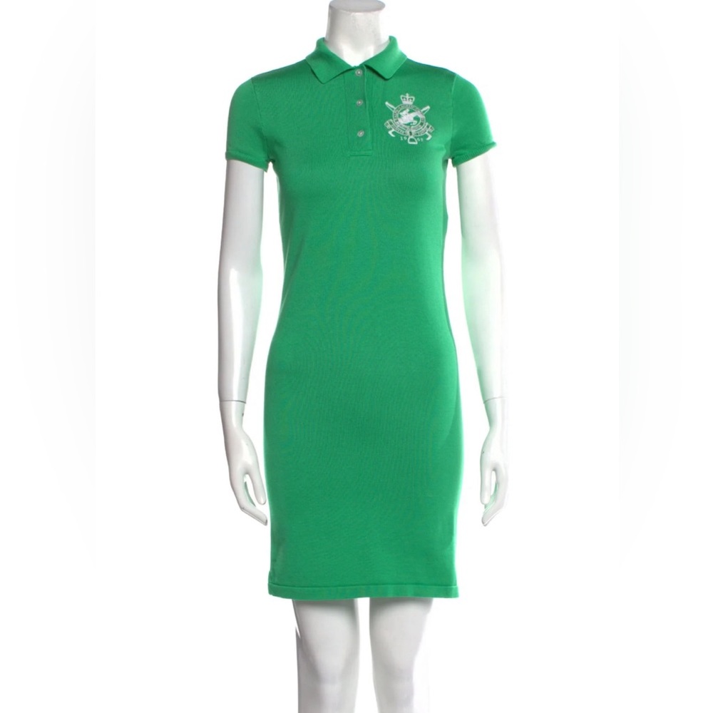 RALPH LAUREN Lime Green Mock Neck Mini Dress